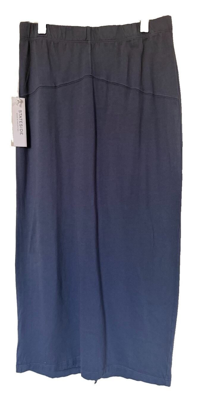 Stateside Women's Blue Knit Midi Pencil Skirt Back Slit Stretch Supima Medium